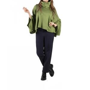 NEW PURE ESSENCE removable cowl neck stylized poncho in moss